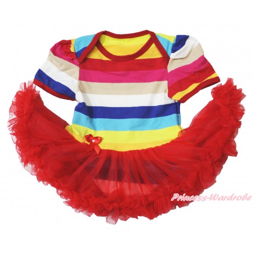 Rainbow Stripes Bodysuit Jumpsuit Red Pettiskirt JS3748