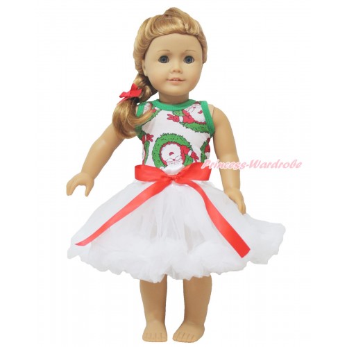 Xmas Santa Claus Tank Top & Red Bow White Pettiskirt American Girl Doll Outfit DO018