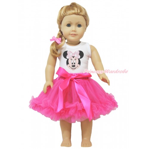 White Tank Top Light Pink Minnie & Hot Pink Pettiskirt American Girl Doll Outfit DO034