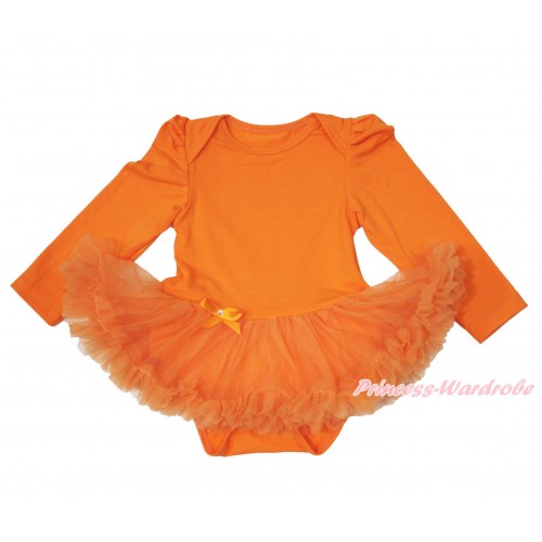 Halloween Orange Long Sleeve Baby Bodysuit Orange Pettiskirt JS3825