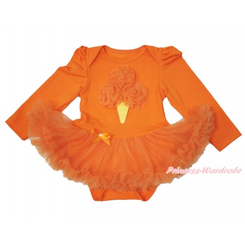 Orange Long Sleeve Baby Bodysuit Pettiskirt & Orange Rosettes Ice Cream Print JS3832