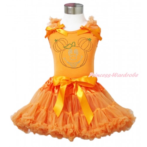 Halloween Orange Tank Top Orange Ruffles & Bow & Sparkle Rhinestone Pumpkin Minnie & Orange Pettiskirt MN124