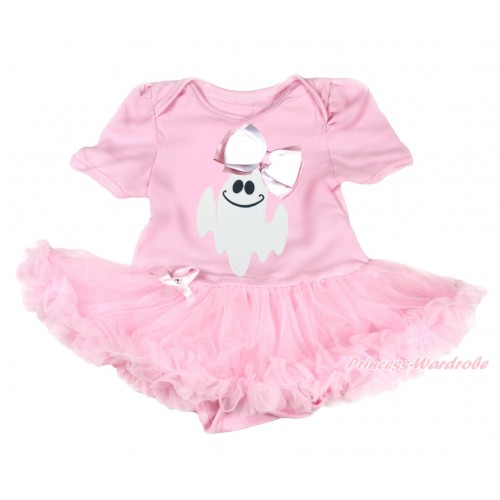 Halloween Light Pink Bodysuit Pettiskirt & White Light Pink Ribbon Bow Ghost JS3717