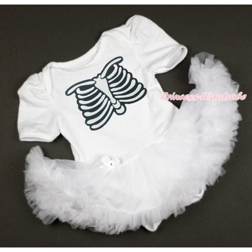 Halloween White Baby Bodysuit Pettiskirt & Skeleton Rib JS3854