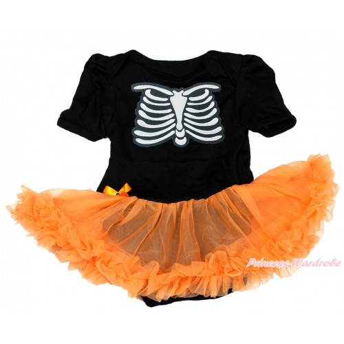 Halloween Black Baby Bodysuit Orange Pettiskirt & Skeleton Rib JS3857