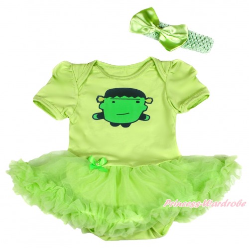 Halloween Light Green Baby Bodysuit Pettiskirt & Frankenstein & Light Green Headband Satin Bow JS3859
