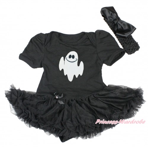 Halloween Black Baby Bodysuit Pettiskirt & Ghost & Black Headband Silk Bow JS3862
