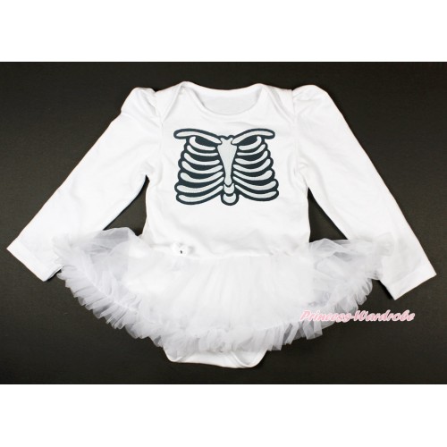 Halloween White Long Sleeve Baby Bodysuit Pettiskirt & Skeleton Rib JS3868