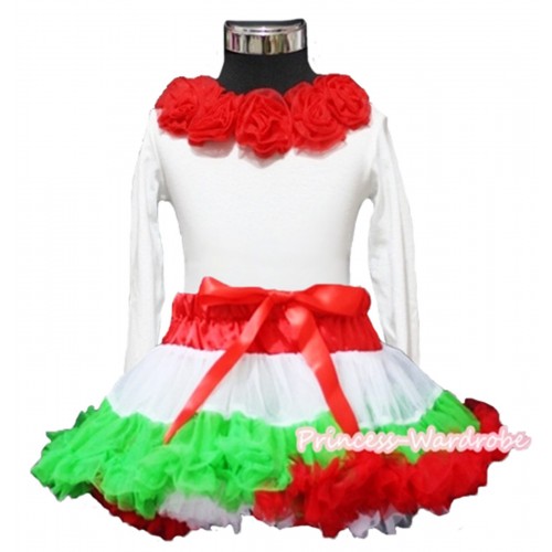 Red White Green Matching White Long Sleeve Top with Red Rosettes ML25 