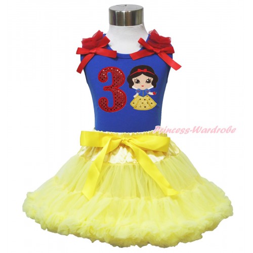 Royal Blue Tank Top Red Ruffles & Bow & 3rd Sparkle Red Birthday Number Snow White Print & Yellow Pettiskirt MN129