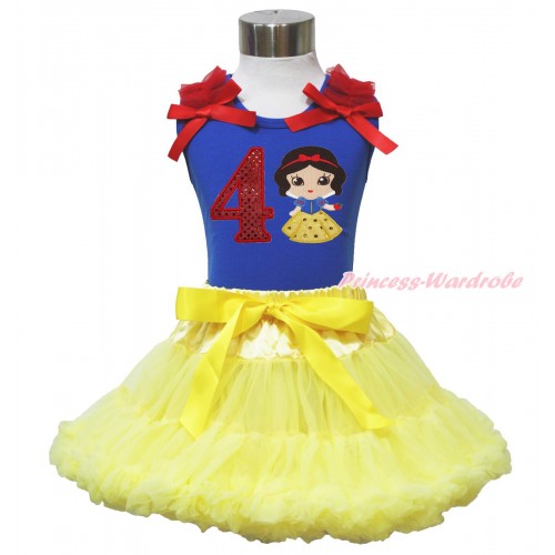 Royal Blue Tank Top Red Ruffles & Bow & 4th Sparkle Red Birthday Number Snow White Print & Yellow Pettiskirt MN130