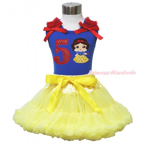 Royal Blue Tank Top Red Ruffles & Bow & 5th Sparkle Red Birthday Number Snow White Print & Yellow Pettiskirt MN131