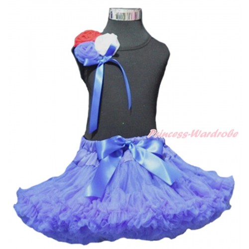 Royal Blue Pettiskirt Bunch Red White Blue Rose Black Top with Blue Bow MW26 