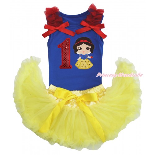 Royal Blue Baby Pettitop Red Ruffles & Bows & 1st Sparkle Red Birthday Number Snow White Print & Yellow Newborn Pettiskirt NG1571