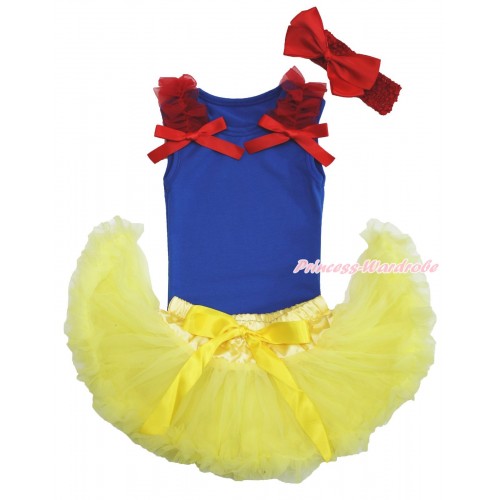 Royal Blue Baby Pettitop Red Ruffles & Bow & Yellow Newborn Pettiskirt & Red Headband Silk Bow NG1572