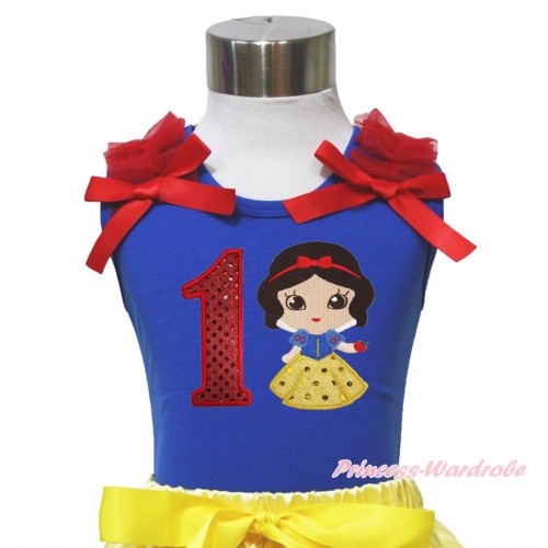 Royal Blue Tank Top Red Ruffles & Bows & 1st Sparkle Red Birthday Number Snow White Print T449