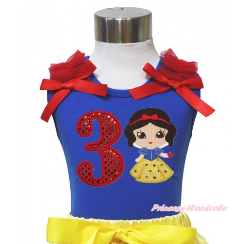 Royal Blue Tank Top Red Ruffles & Bows & 3rd Sparkle Red Birthday Number Snow White Print T451