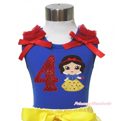 Royal Blue Tank Top Red Ruffles & Bows & 4th Sparkle Red Birthday Number Snow White Print T452