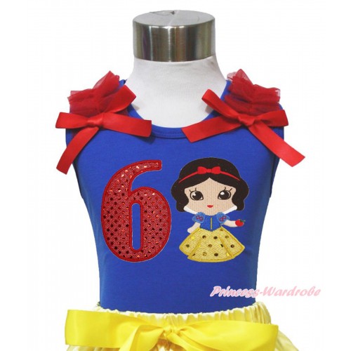 Royal Blue Tank Top Red Ruffles & Bows & 6th Sparkle Red Birthday Number Snow White Print T454
