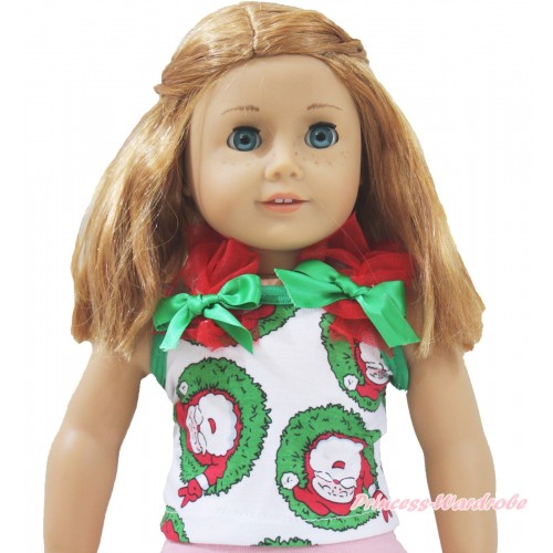 Xmas Santa Claus Tank Top Red Ruffles Kelly Green Bows American Girl Doll Top Outfit DT001