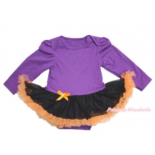 Halloween Dark Purple Long Sleeve Baby Bodysuit Black Orange Pettiskirt JS3876
