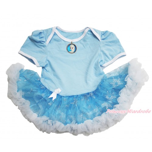 Frozen Light Blue Baby Bodysuit Snowflakes Organza Pettiskirt & Princess Elsa Pendant JS3911