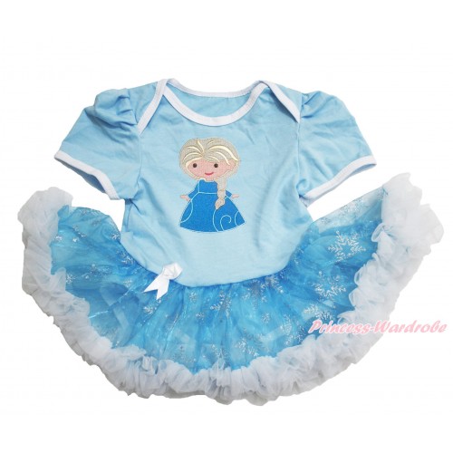 Frozen Light Blue Baby Bodysuit Snowflakes Organza Pettiskirt & Princess Elsa JS3912