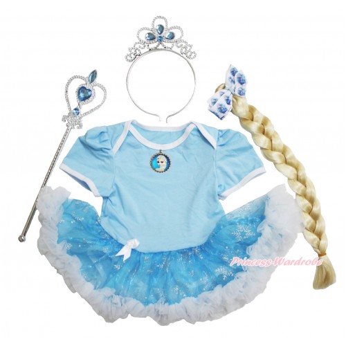 Frozen Light Blue Baby Bodysuit Snowflakes Organza Pettiskirt & Princess Elsa Pendant & Elsa Costume JS3921