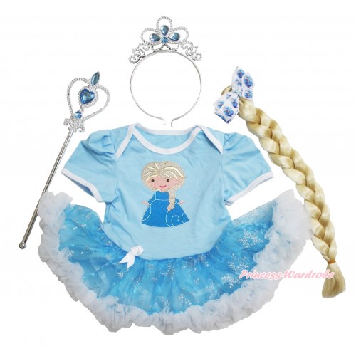 Frozen Light Blue Baby Bodysuit Snowflakes Organza Pettiskirt & Princess Elsa & Elsa Costume JS3922