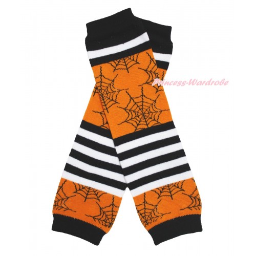 Halloween Newborn Baby Black White Orange Striped Spider Web Leg Warmers Leggings LG278