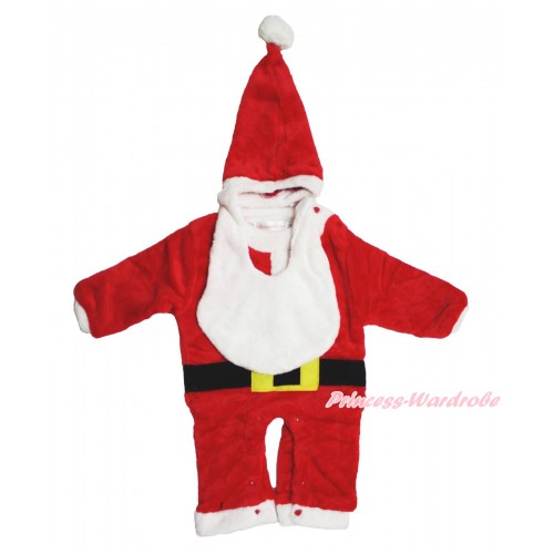 Xmas Santa Claus One Piece Baby Jumpsuit & Hat Beard Party Costume R6