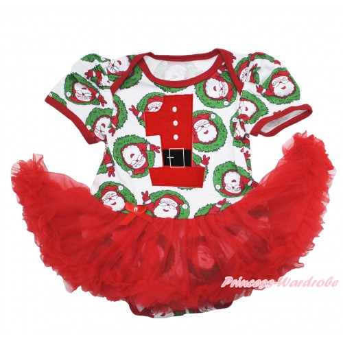 Xmas Santa Claus Baby Bodysuit Red Pettiskirt & 1st Santa Claus Birthday Number Print JS4041