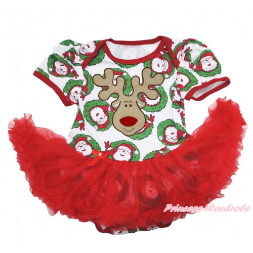 Xmas Santa Claus Baby Bodysuit Red Pettiskirt & Christmas Reindeer Print JS4042