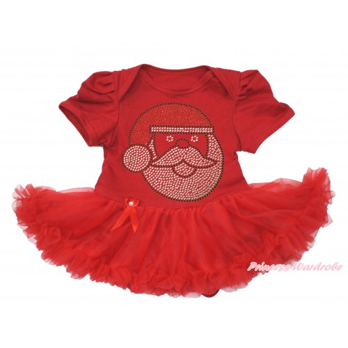 Xmas Red Baby Bodysuit Pettiskirt & Sparkle Rhinestone Santa Claus Print JS4053