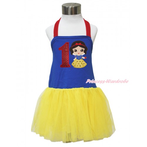 Red Royal Blue Yellow Halter Dress & 1st Sparkle Red Birthday Number & Princess Snow White LP132