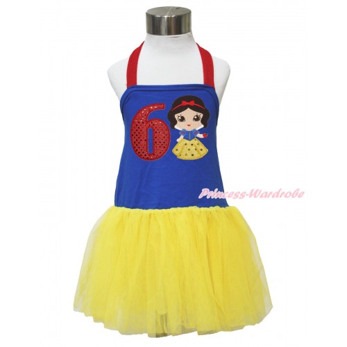Red Royal Blue Yellow Halter Dress & 6th Sparkle Red Birthday Number & Princess Snow White LP137