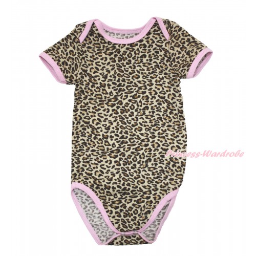 Plain Style Light Pink Piping Leopard Baby Jumpsuit TH530