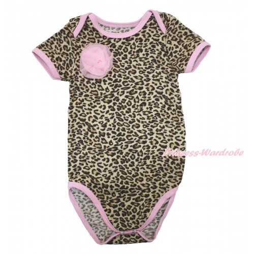 Light Pink Piping Leopard Baby Jumpsuit & One Light Pink Rose TH531