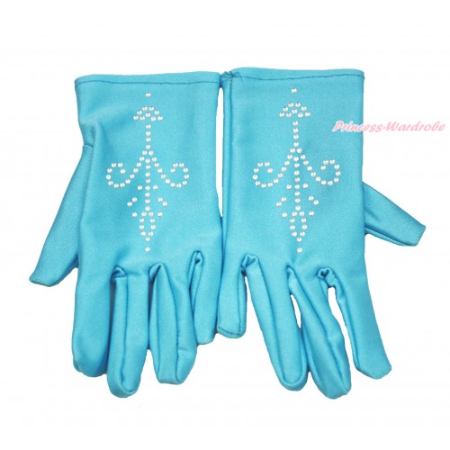 Frozen Princess Elsa Light Blue Sparkle Bling Rhinestone Embroidery Gloves C340