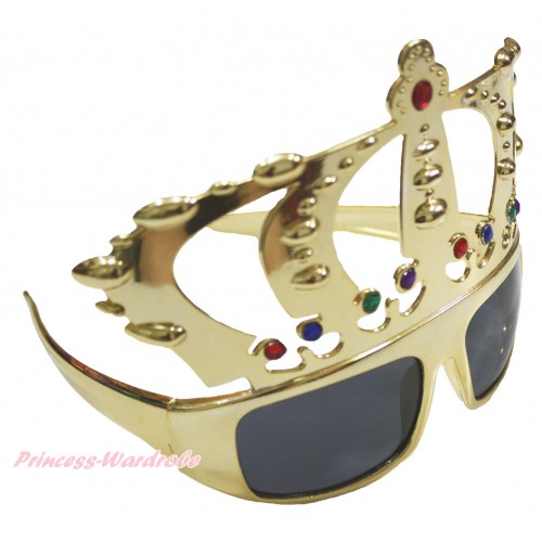 King Gold Sparkle Crystal Crown Glasses Costume C349