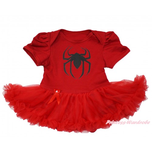 Halloween Hot Red Baby Bodysuit Red Pettiskirt & Spider Print JS3955