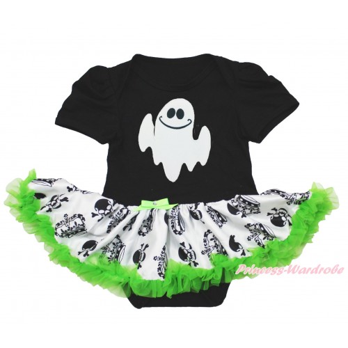 Halloween Black Baby Bodysuit Crown Skeleton Pettiskirt & White Ghost Print JS3958