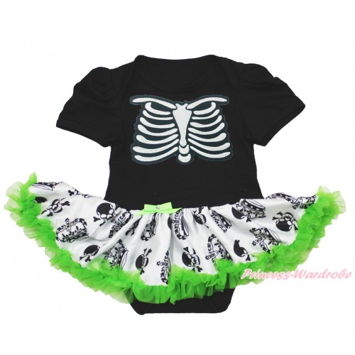 Halloween Black Baby Bodysuit Crown Skeleton Pettiskirt & Skeleton Rib JS3959