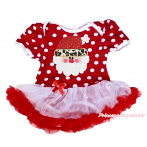 Xmas Minnie Dots Baby Bodysuit White Red Pettiskirt & Leopard Santa Claus Print JS4065