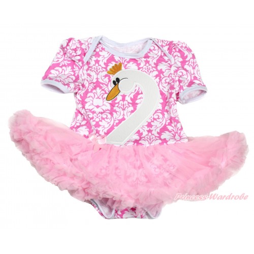 Easter Light Pink White Damask Baby Bodysuit Light Pink Pettiskirt & Swan Print JS4194