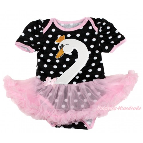 Easter Black White Dots Baby Bodysuit Light Pink Pettiskirt & Swan Print JS4197