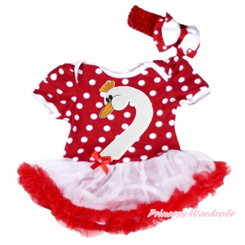 Easter Minnie Dots Baby Bodysuit White Red Pettiskirt & Swan Print & Red Headband White Minnie Dots Ribbon Bow JS4199
