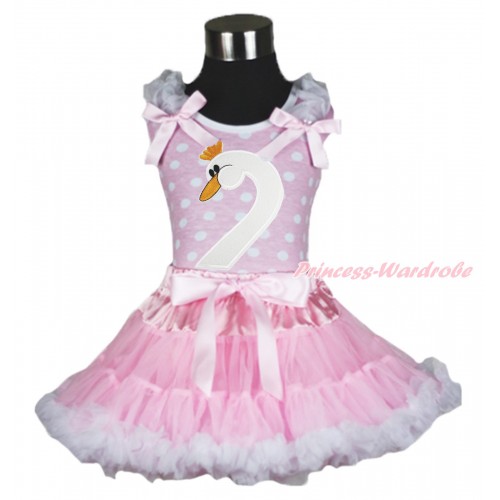 Easter Light Pink White Dots Tank Top White Ruffles & Light Pink Bow & Swan Print & Light Pink White Pettiskirt MH281