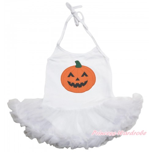 Halloween White Baby Halter Jumpsuit Pettiskirt & Pumpkin JS3931