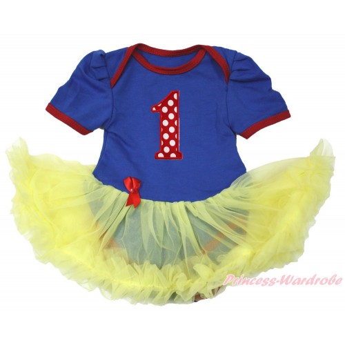 Snow White Royal Blue Red Ruffles Baby Bodysuit Jumpsuit Yellow Pettiskirt with 1st Minnie Dots Birthday Number Print JS3387